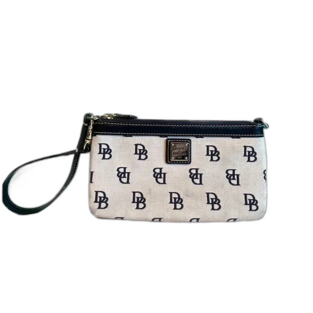 *SOLD**Dooney & Bourke Navy Blue and Cream Small Wristlet - Picture 1 of 4